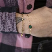 15x9mm Square spacer in faceted glass - Gold - Emerald x1