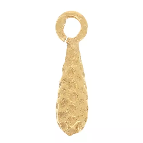 11x3mm Hammered drop charm with open ring - Fine Gold plated x1