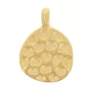 10x7.5mm Hammered irregular charm with open ring - Fine gold plated x1