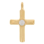 13x8mm Cross charm with zirconium oxide - Fine gold plated - Crystal x1|raw }}