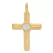 13x8mm Cross charm with zirconium oxide - Fine gold plated - Crystal x1