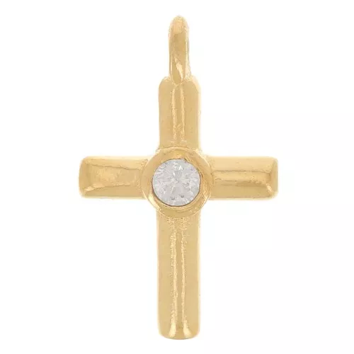 13x8mm Cross charm with zirconium oxide - Fine gold plated - Crystal x1