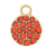 7mm round charm with rhinestones - Gold - Orange x1