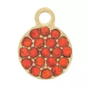 7mm round charm with rhinestones - Gold - Orange x1