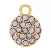 7mm round charm with rhinestones - Gold - Lilac x1