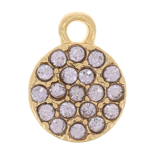 7mm round charm with rhinestones - Gold - Lilac x1