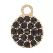 7mm round charm with rhinestones - Gold - Black x1