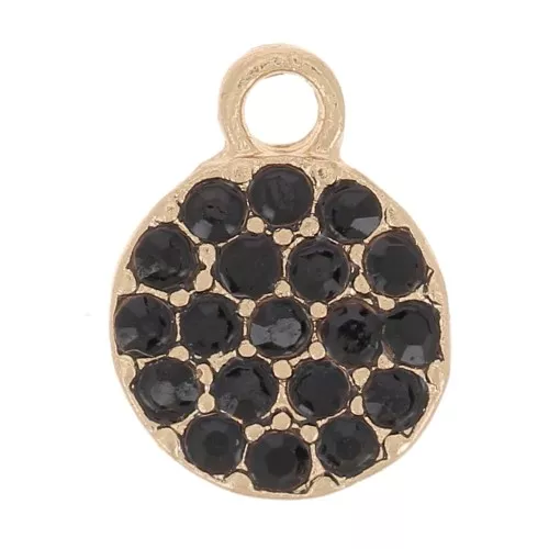 7mm round charm with rhinestones - Gold - Black x1
