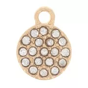 7mm round charm with rhinestones - Gold - Crystal x1
