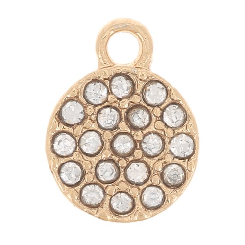 7mm round charm with rhinestones - Gold - Crystal x1
