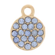 7mm round charm with rhinestones - Gold - Light blue x1|raw }}