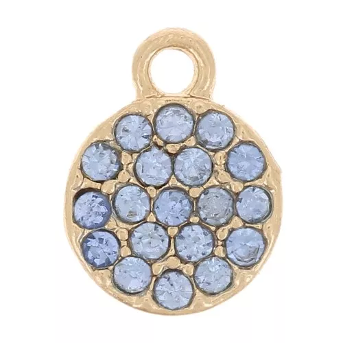 7mm round charm with rhinestones - Gold - Light blue x1