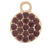 7mm round charm with rhinestones - Gold - Cognac x1