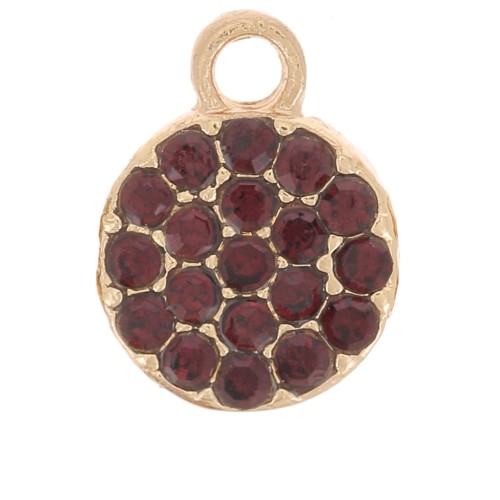 7mm round charm with rhinestones - Gold - Cognac x1