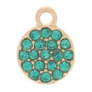 7mm round charm with rhinestones - Gold - Petroleum Blue x1