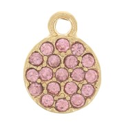 7mm round charm with rhinestones - Gold - Light pink x1|raw }}