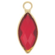 19x8mm navette charm in faceted glass - Gold - Red x1