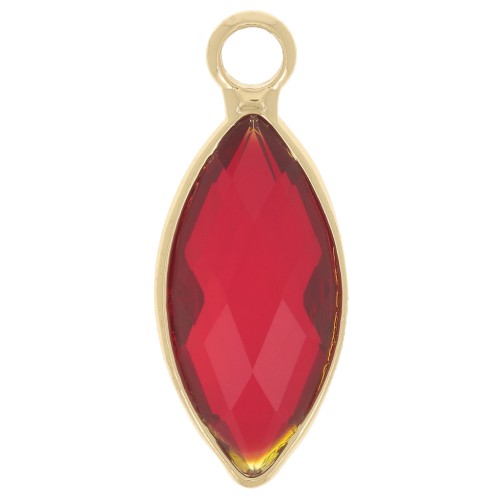 19x8mm navette charm in faceted glass - Gold - Red x1