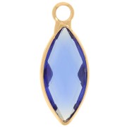 19x8mm navette charm in faceted glass - Gold - Blue x1