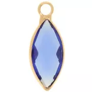 19x8mm navette charm in faceted glass - Gold - Blue x1