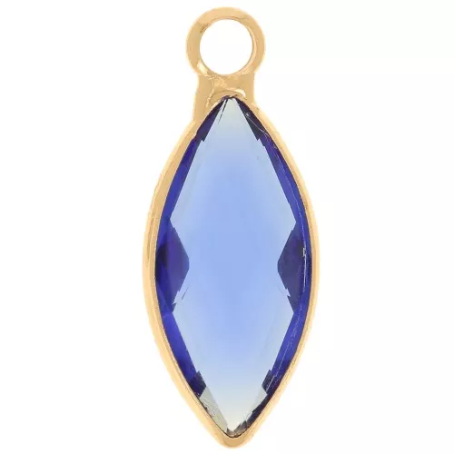 19x8mm navette charm in faceted glass - Gold - Blue x1