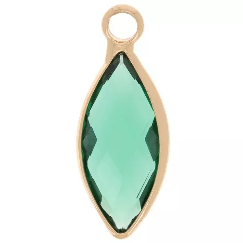 19x8mm navette charm in faceted glass - Gold - Emerald x1