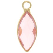 19x8mm navette charm in faceted glass - Gold - Pink x1