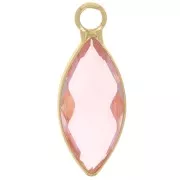19x8mm navette charm in faceted glass - Gold - Pink x1