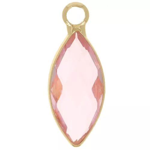 19x8mm navette charm in faceted glass - Gold - Pink x1