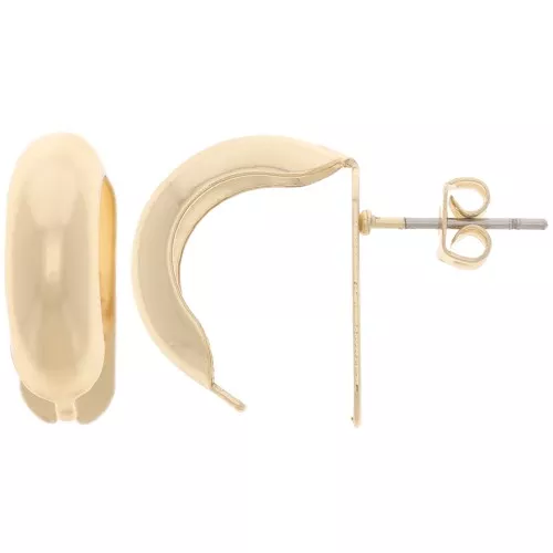 17x6mm Curved Stud Earrings - Hoop earrings to fold - Gold Tone x2