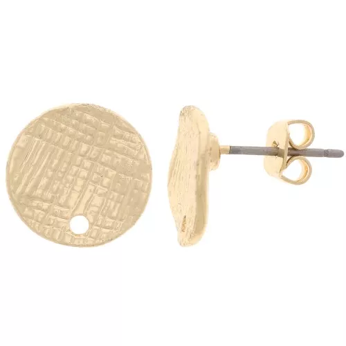 12mm striated effect Wavy disc earstuds with one hole - Gold Tone x2
