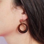 12mm striated effect Wavy disc earstuds with one hole - Gold Tone x2