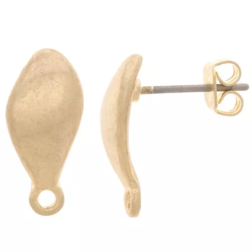 16x7mm irregular drop studs with closed hoop - Vintage Gold x2