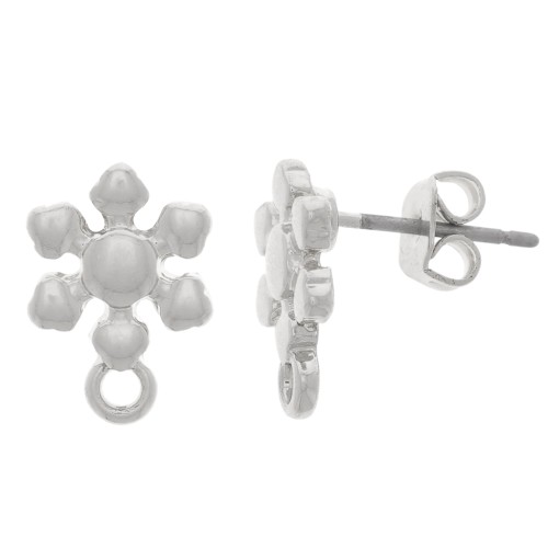 9.5mm Flower earstuds with closed ring - Silver Tone x2