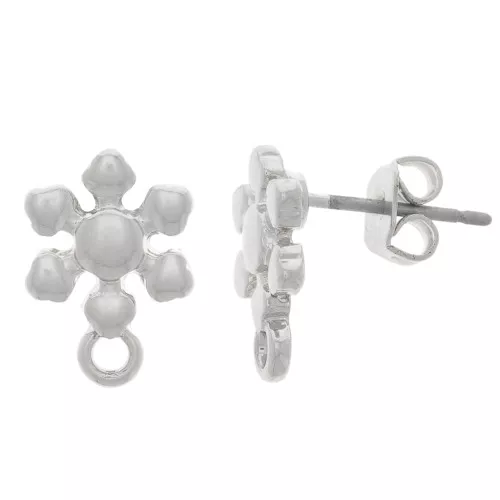 9.5mm Flower earstuds with closed ring - Silver Tone x2