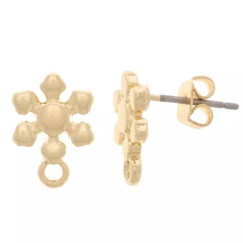 9.5mm Flower earstuds with closed ring - Gold Tone x2