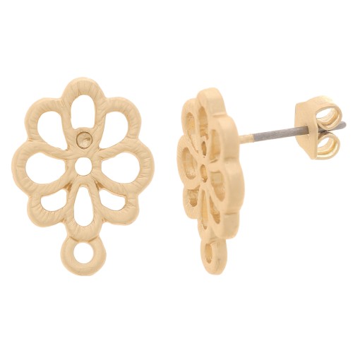 17x12mm Flower studs with closed hoop - Vintage gold x2