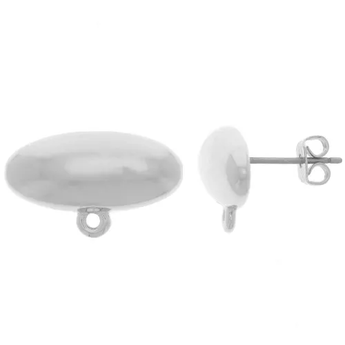 9x20mm Oval earstuds with closed hoop - Silver Tone x2