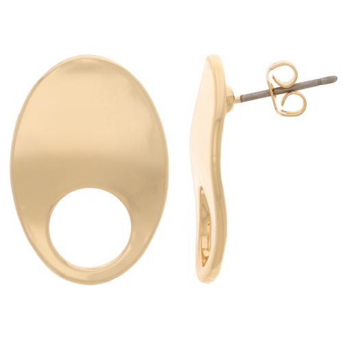 16x22mm Oval wavy earstuds - Gold Tone x2