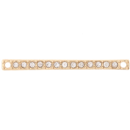 30x2mm bar spacer with rhinestones - Gold - Crystal x1