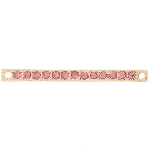 30x2mm bar spacer with rhinestones - Gold - Pink x1