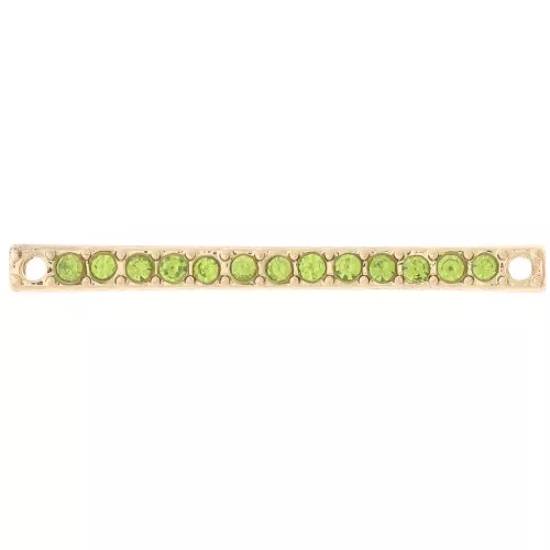 30x2mm bar spacer with rhinestones - Gold - Light green x1