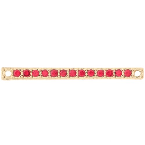 30x2mm bar spacer with rhinestones - Gold - Red x1