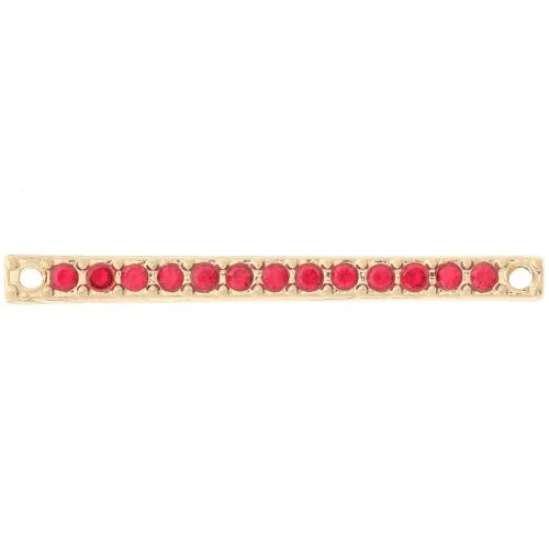 30x2mm bar spacer with rhinestones - Gold - Red x1