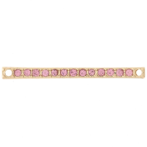 30x2mm bar spacer with rhinestones - Gold - Light pink x1