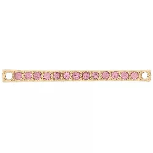 30x2mm bar spacer with rhinestones - Gold - Light pink x1
