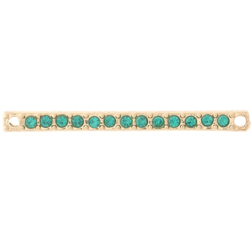 30x2mm bar spacer with rhinestones - Gold - Petrol blue x1