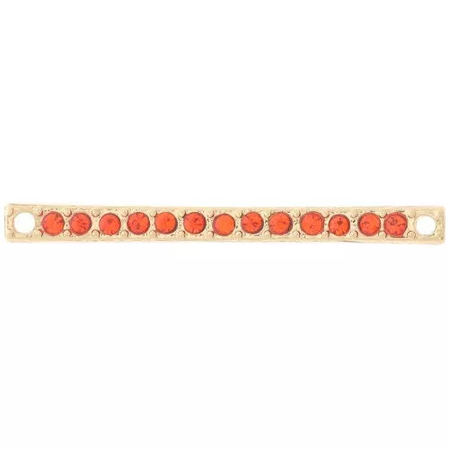 30x2mm bar spacer with rhinestones - Gold - Orange x1