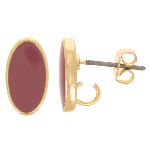 12x7mm Oval earstuds with epoxy resin - Gold - Antique Pink x2