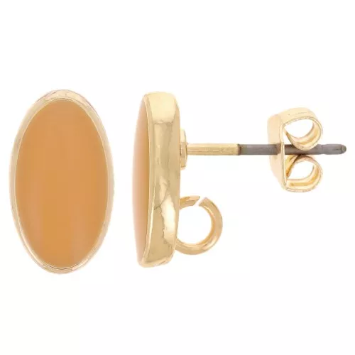 12x7mm Oval earstuds with epoxy resin - Gold - Ochre x2
